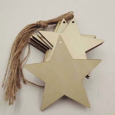 3.15'' Wooden Star Ornament w/Jute Twine