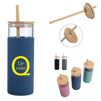 15.2 Oz. Glass Tumbler W/ Lid & Straw