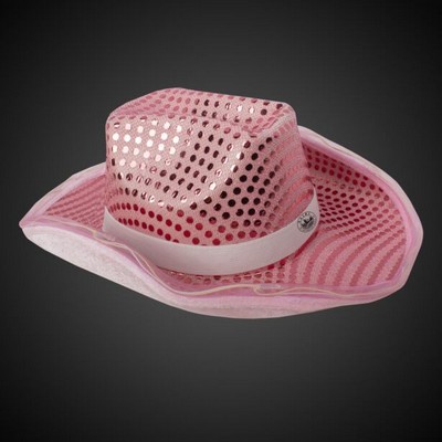 Pink Light Up Sequin Cowboy Hat w/White Band