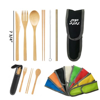 Eco-Friendly Portable Bamboo Cutlery Set with Straw & Cleaning Brush