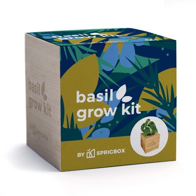 Basil Grow Kit | Solid Wood Planter Cube | Eco-Friendly