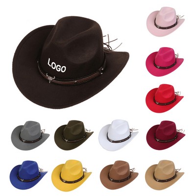 Unisex Classic Western Cowboy Men Felt Wide Brim Hats