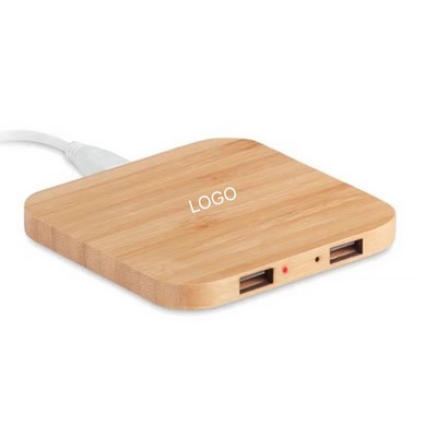 3in1 Eco-Friendly Bamboo 15W Wireless Charger Integrated Dual USB Hub & Bamboo Splitter