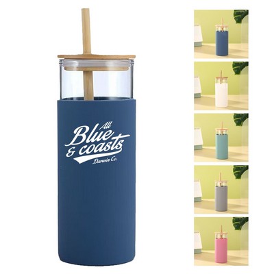 20oz Bamboo Lid Glass Tumbler with Silicone Sleeve and Straw