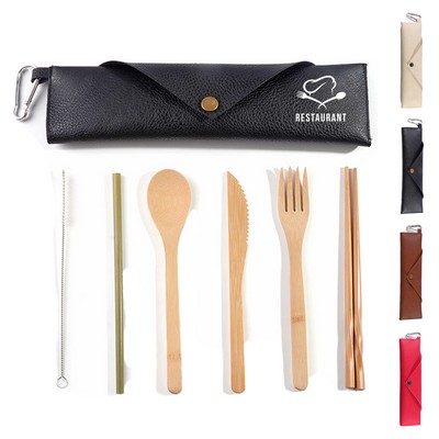 Eco-Friendly Bamboo Cutlery Set with PU Bag