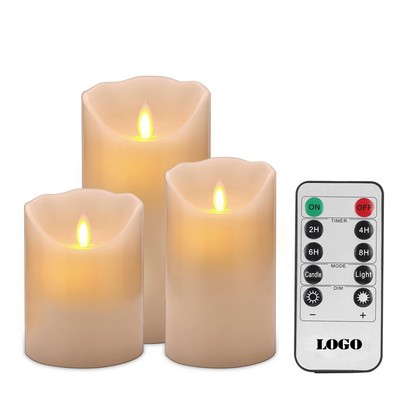Flameless Candles 4" 5" 6" Set of 3 Ivory Dripless Real Wax Pillars w/10-Key Remote Control