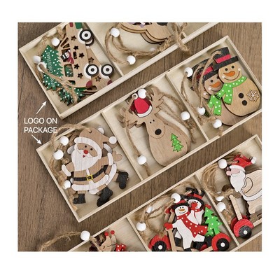 Christmas Wooden Ornament Set Santa Snowman Tree Decorations