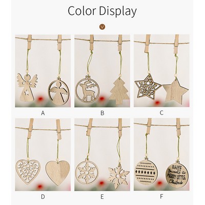 Christmas Wooden Ornament Hollow Wood Pendant Mini Tree Hanging Decor
