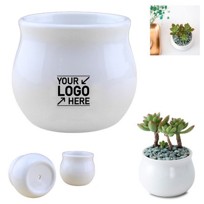 Round White Ceramic Flower Pot