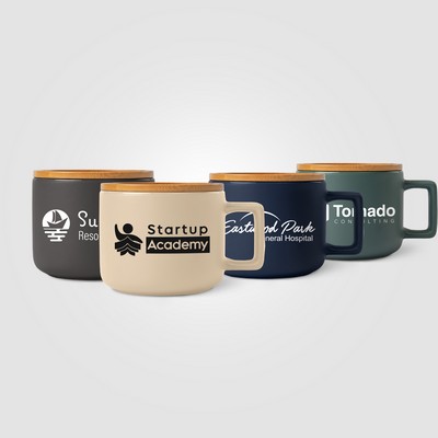Café Virtuoso - 12 oz. Ceramic Mug with Bamboo Lid - Silkscreen