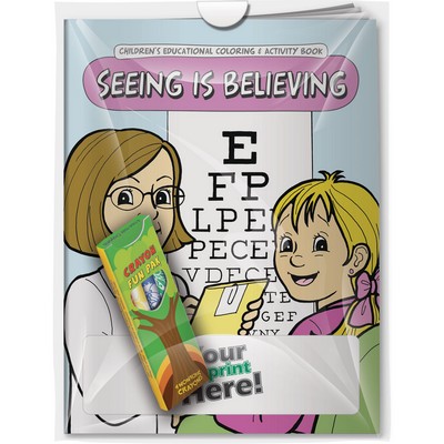 Combo Pack - "Seeing is Believing" Coloring Book & 4-Pack of Crayon in a Poly Bag