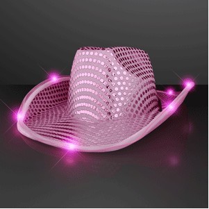 Pink Sequin Cowboy Hats with Pink LED Brim - BLANK