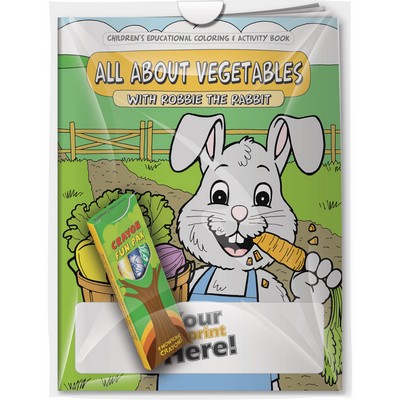Combo Pack - "All About Vegetables with Robbie Rabbit" Coloring Book & 4-Pack of Crayon (Imprinted)