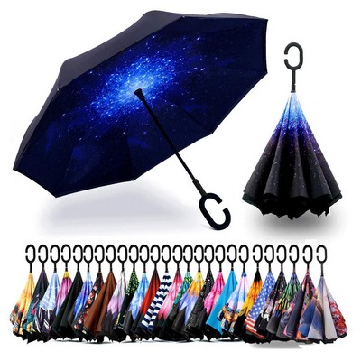 42.5" Diam. Double Layer Inverted Umbrella with C-Shaped Handle