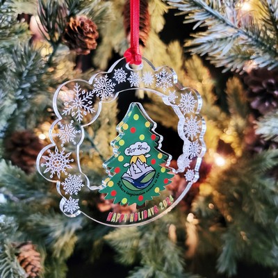 Custom Printed Acrylic Christmas Tree and Snowflakes Ornament