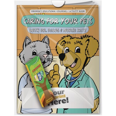 "Caring for Your Pets with Dr. Dawg and Nurse Katz" Coloring Book & 4-Pack of Crayon (Imprinted)