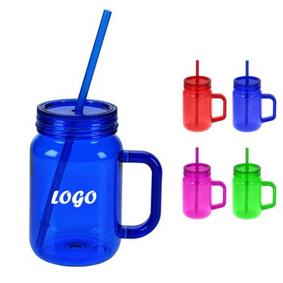 16 oz. Colored Plastic Mason Jars With Handle