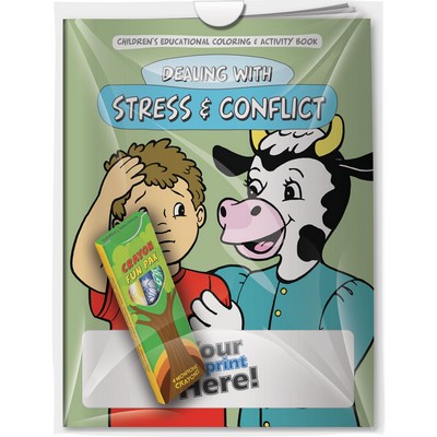 Combo Pack - "Stress and Conflict" Coloring Book & 4-Pack of Crayon in a Poly Bag