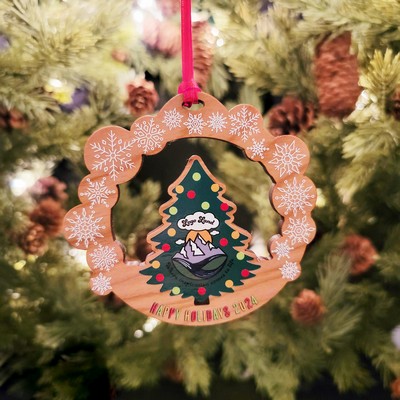 Custom Printed Hardwood Christmas Tree and Snowflakes Ornament