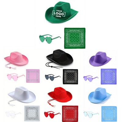 Bachelorette Western Cowboy Hat & Heart Sunglasses Set