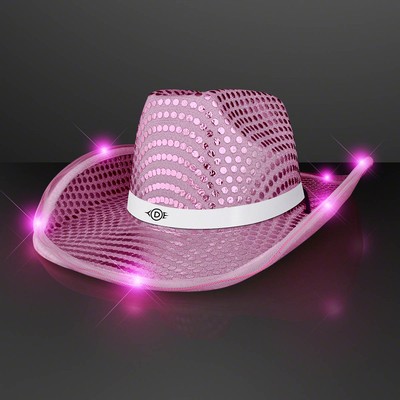 Pink Sequin Cowboy Hat with White Band - PRINTED