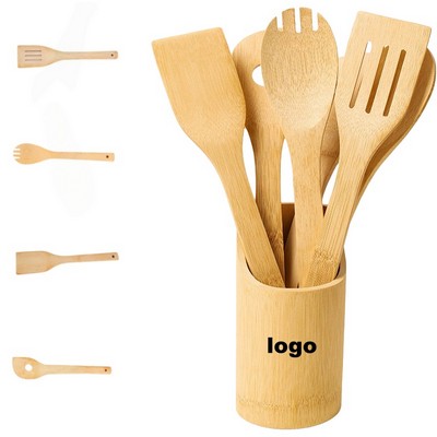 Bamboo Kitchen Utensil Set with Spatula Ladle and Stirring Spoon