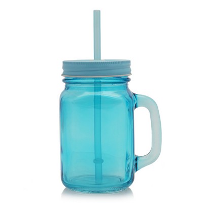 Colored Mason Jars with Straw 15 oz
