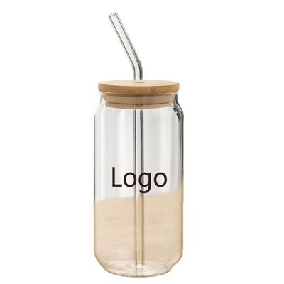 16OZ Coke Mug Borosilicate Glass with Bamboo Lid and Straw