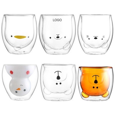 Double Layer Glass Mug Creative Cute Cartoon Penguin Bear Cup Home Breakfast Milk Drinking Glass